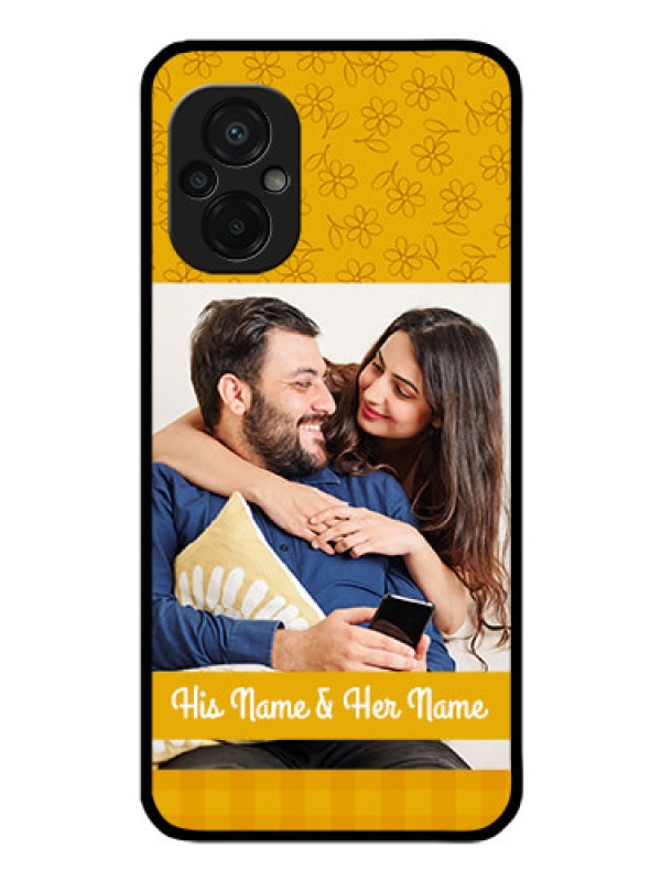 Custom Poco M5 Custom Glass Mobile Case - Yellow Floral Design