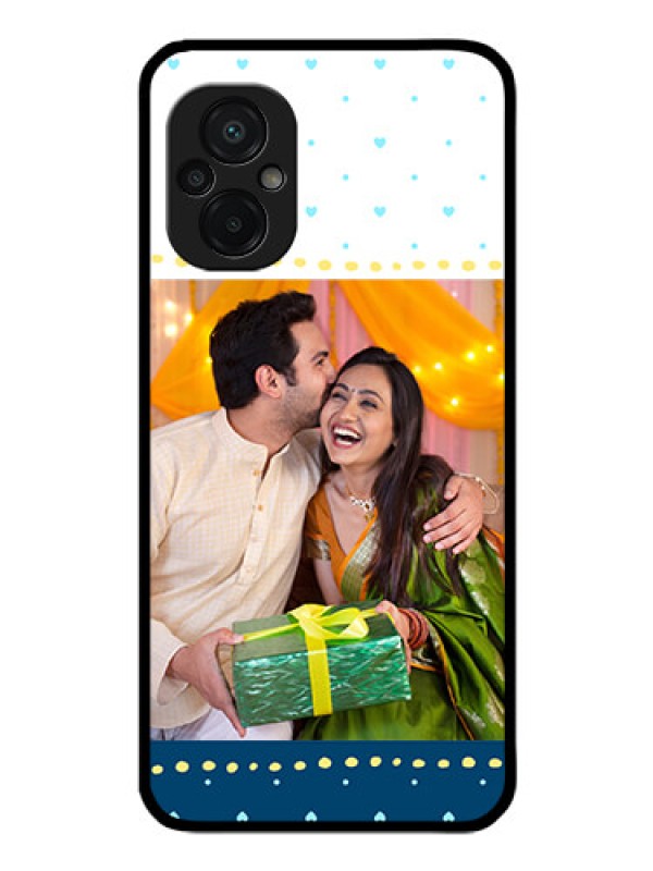 Custom Poco M5 Personalized Glass Phone Case - White and Blue Abstract Design