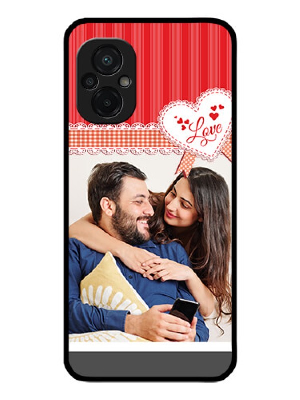 Custom Poco M5 Custom Glass Mobile Case - Red Love Pattern Design