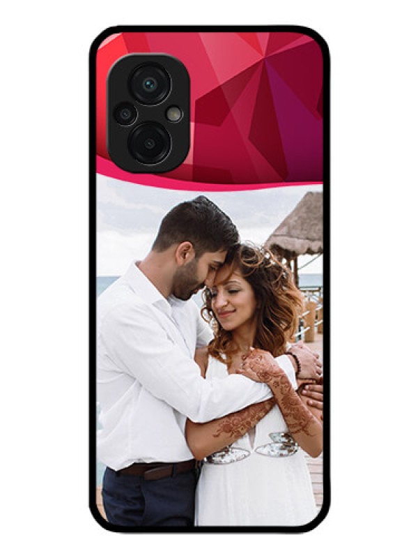 Custom Poco M5 Custom Glass Mobile Case - Red Abstract Design