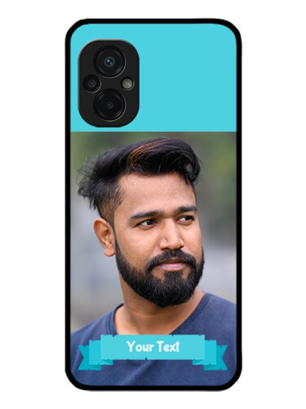 Custom Poco M5 Personalized Glass Phone Case - Simple Blue Color Design