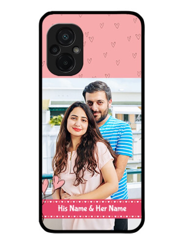 Custom Poco M5 Personalized Glass Phone Case - Love Design Peach Color