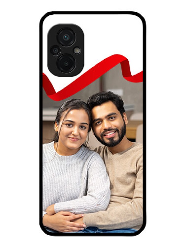 Custom Poco M5 Photo Printing on Glass Case - Red Ribbon Frame Design