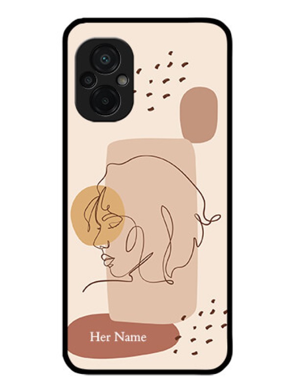 Custom Poco M5 Photo Printing on Glass Case - Calm Woman line art Design