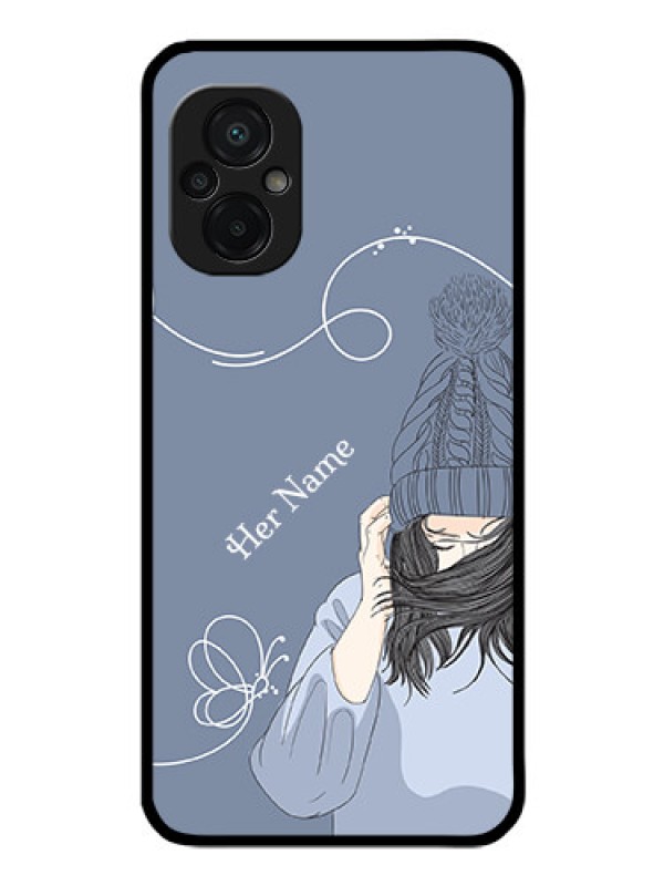 Custom Poco M5 Custom Glass Mobile Case - Girl in winter outfit Design