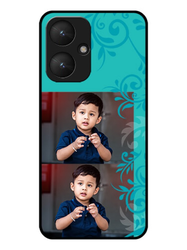 Custom Poco M6 5G Custom Glass Phone Case - With Photo And Green Floral Design