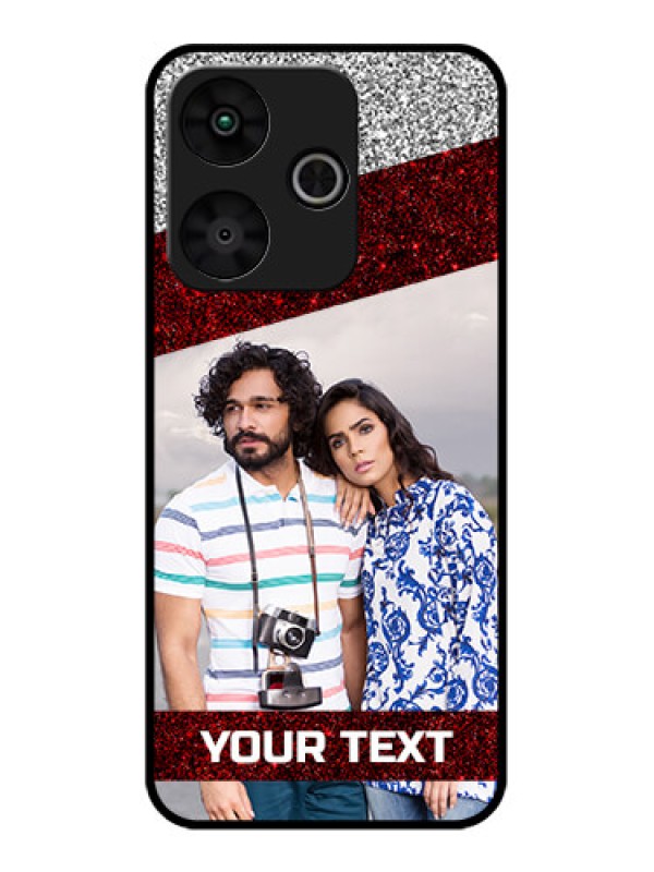 Custom Poco M6 Plus 5G Custom Glass Phone Case - Image Holder With Glitter Strip Design