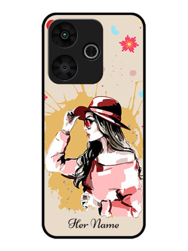 Custom Poco M6 Plus 5G Custom Glass Phone Case - Women With Pink Hat Design