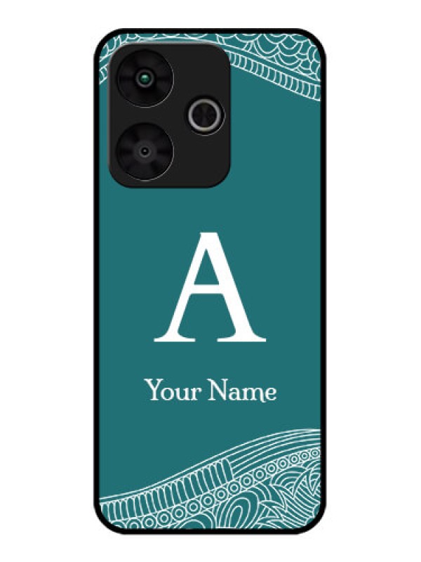 Custom Poco M6 Plus 5G Custom Glass Phone Case - Line Art Pattern With Custom Name Design
