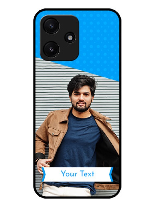 Custom Poco M6 Pro 5G Photo Printing on Glass Case - Simple Blue Color Design