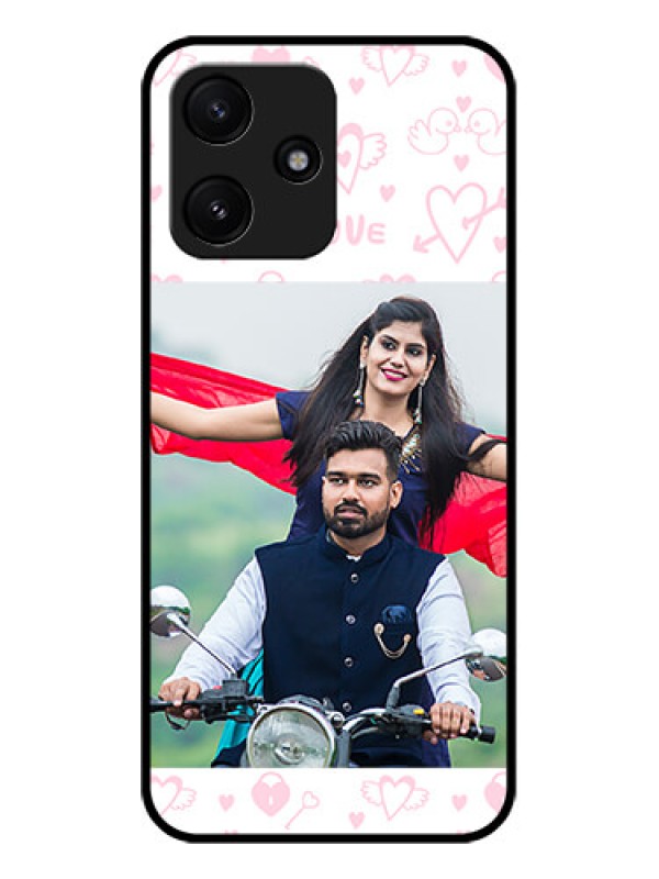 Custom Poco M6 Pro 5G Custom Glass Mobile Case - Pink Flying Heart Design