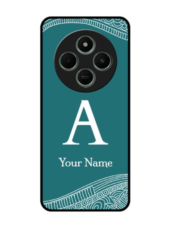 Custom Poco M7 5G Custom Glass Phone Case - Line Art Pattern With Custom Name Design