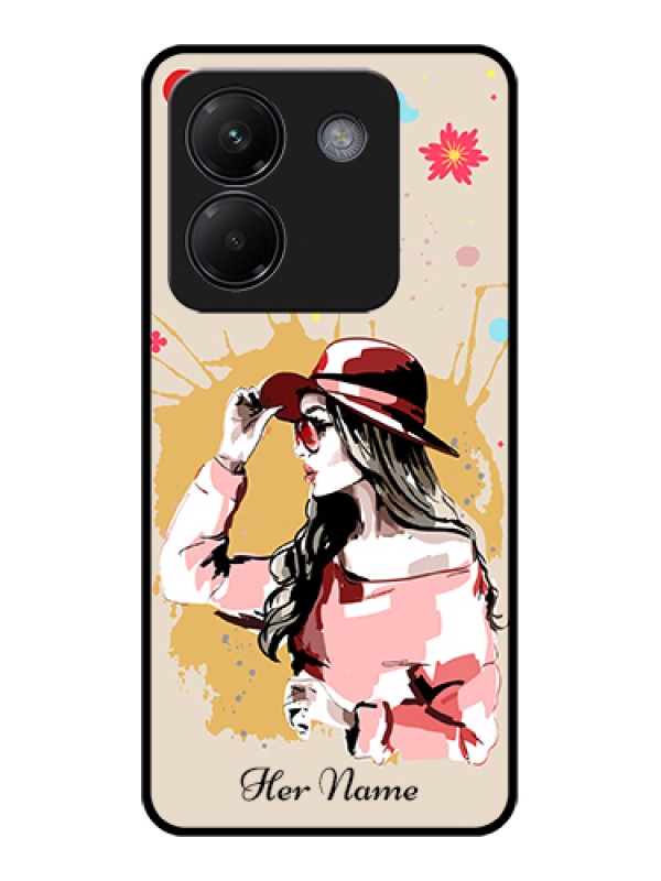 Custom Poco M7 Pro 5G Custom Glass Phone Case - Women With Pink Hat Design