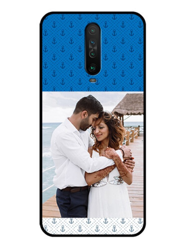 Custom Poco X2 Photo Printing on Glass Case  - Blue Anchors Design