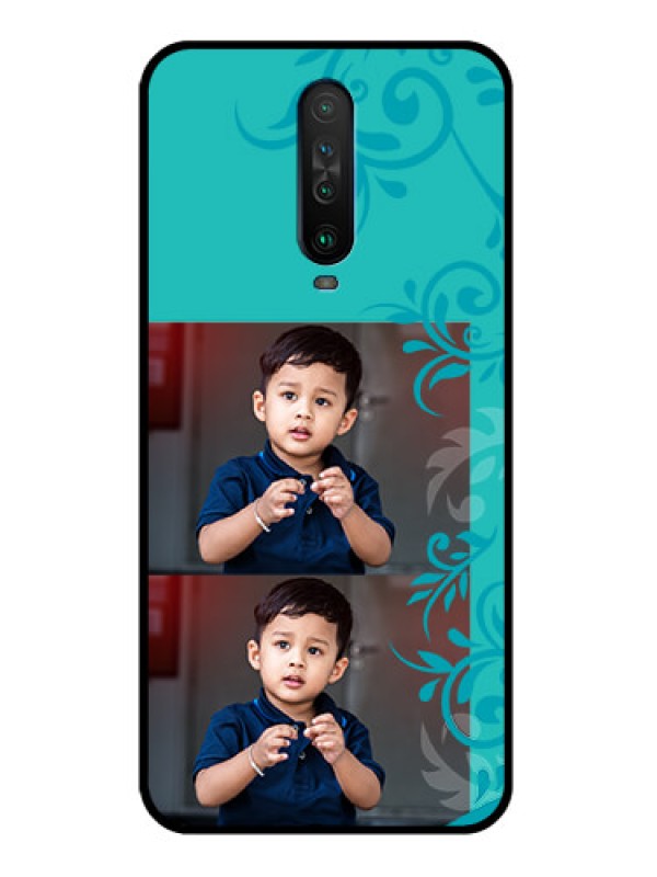 Custom Poco X2 Personalized Glass Phone Case  - with Photo and Green Floral Design 