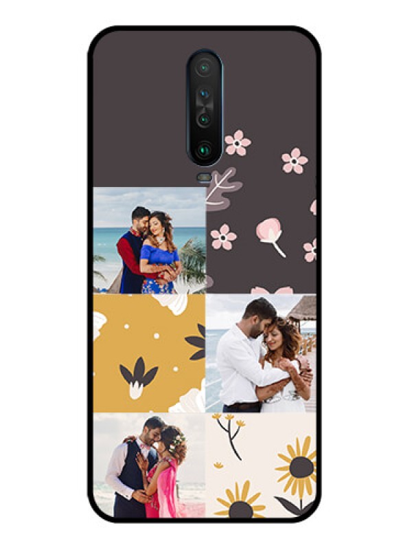 Custom Poco X2 Photo Printing on Glass Case  - 3 Images with Floral Design