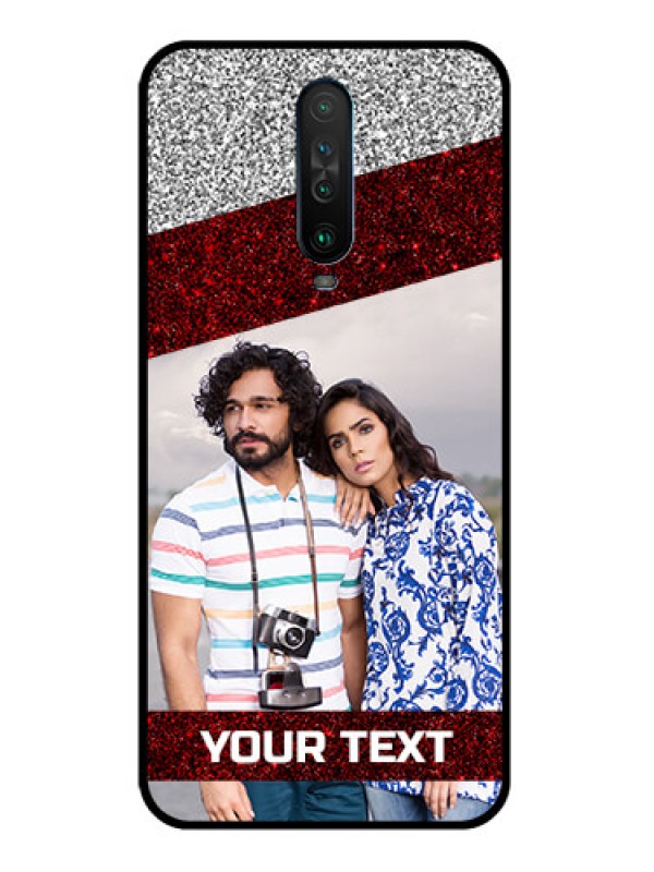 Custom Poco X2 Personalized Glass Phone Case  - Image Holder with Glitter Strip Design