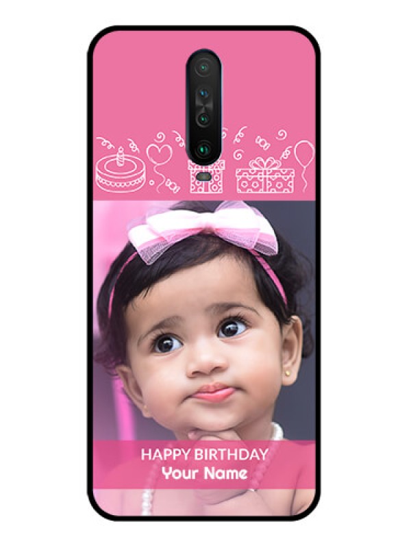 Custom Poco X2 Photo Printing on Glass Case  - with Birthday Line Art Design