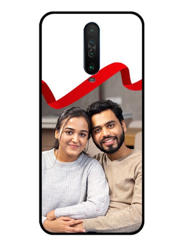 Custom Poco X2 Photo Printing on Glass Case  - Red Ribbon Frame Design