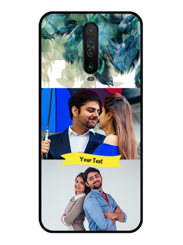 Custom Poco X2 Personalized Glass Phone Case  - Image with Boho Peacock Feather Design