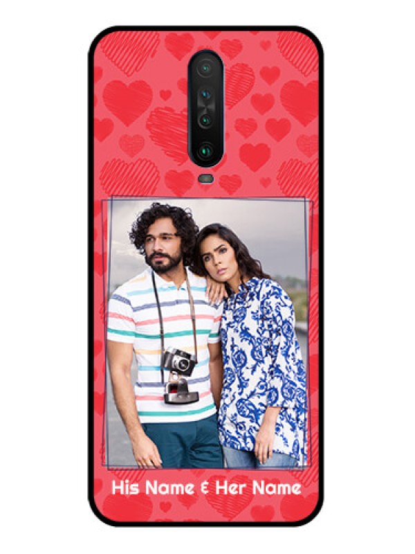 Custom Poco X2 Photo Printing on Glass Case  - with Red Heart Symbols Design
