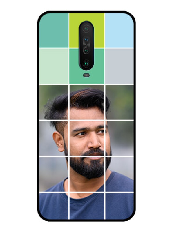 Custom Poco X2 Photo Printing on Glass Case  - with white box pattern 
