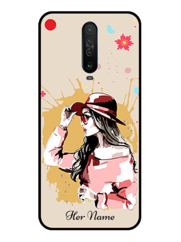 Custom Poco X2 Photo Printing on Glass Case - Women with pink hat Design
