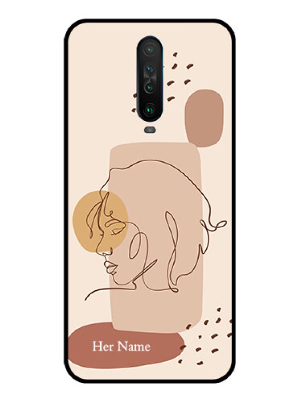 Custom Poco X2 Photo Printing on Glass Case - Calm Woman line art Design