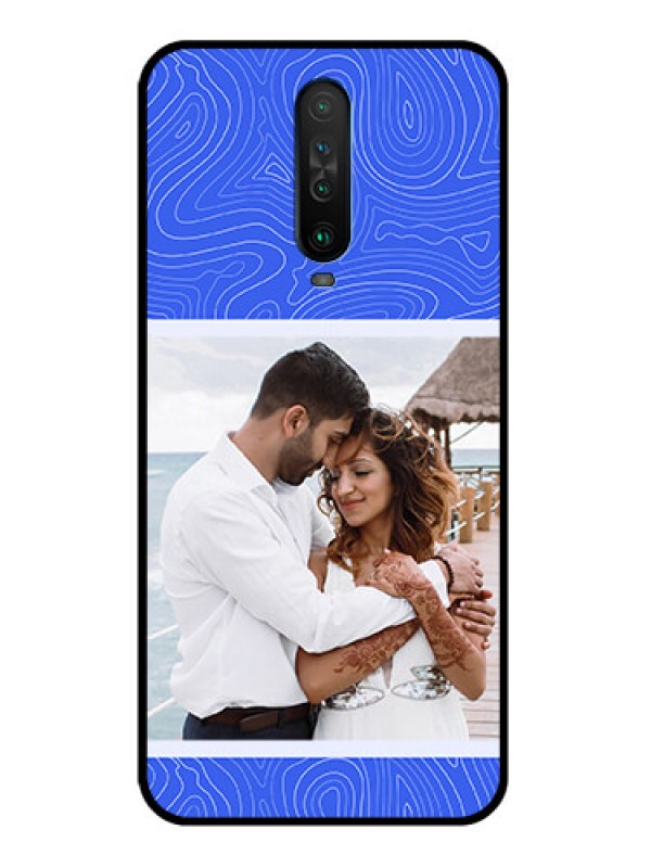 Custom Poco X2 Custom Glass Mobile Case - Curved line art with blue and white Design
