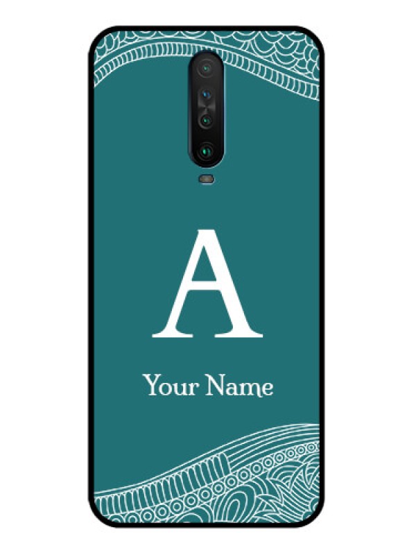 Custom Poco X2 Personalized Glass Phone Case - line art pattern with custom name Design