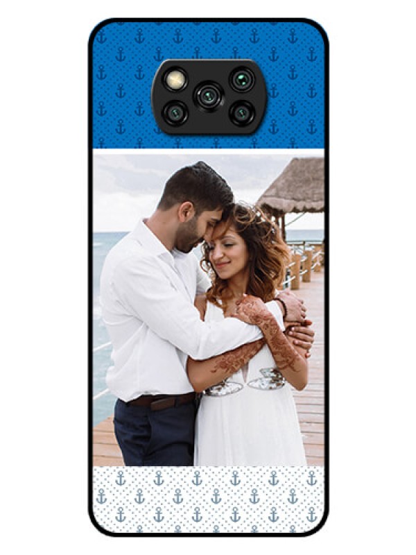 Custom Poco X3 Pro Photo Printing on Glass Case  - Blue Anchors Design