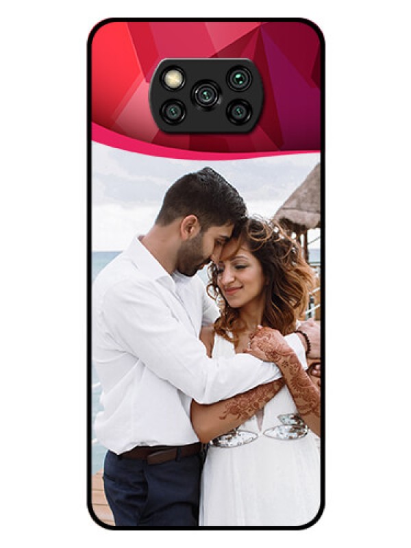 Custom Poco X3 Pro Custom Glass Mobile Case  - Red Abstract Design