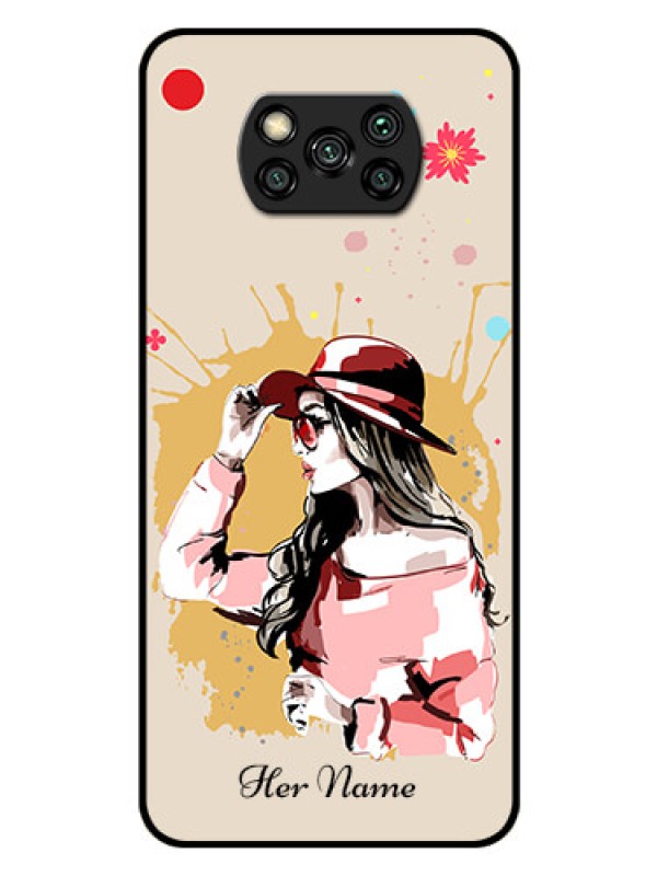 Custom Poco X3 Pro Photo Printing on Glass Case - Women with pink hat Design