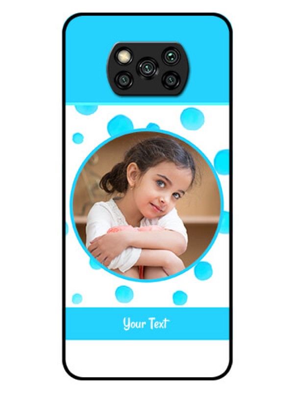 Custom Poco X3 Photo Printing on Glass Case  - Blue Bubbles Pattern Design