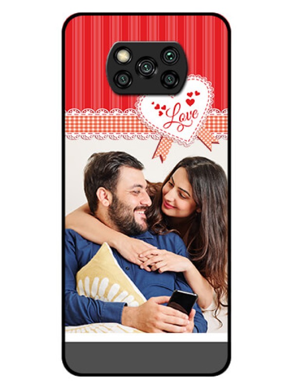 Custom Poco X3 Custom Glass Mobile Case  - Red Love Pattern Design