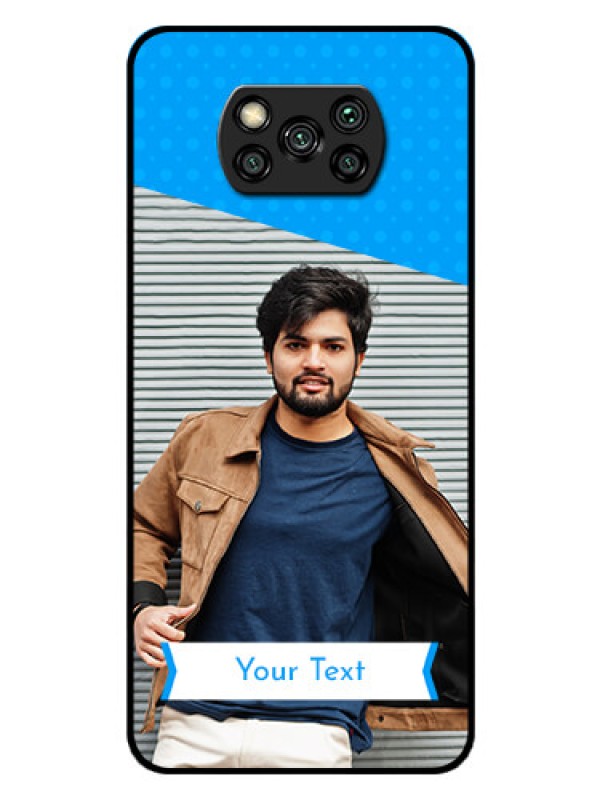 Custom Poco X3 Photo Printing on Glass Case  - Simple Blue Color Design