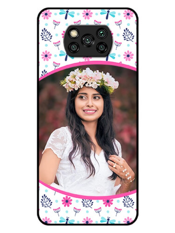 Custom Poco X3 Photo Printing on Glass Case  - Colorful Flower Design