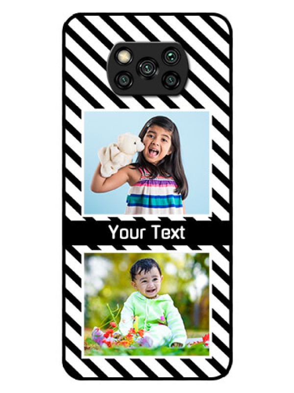 Custom Poco X3 Photo Printing on Glass Case  - Black And White Stripes Design