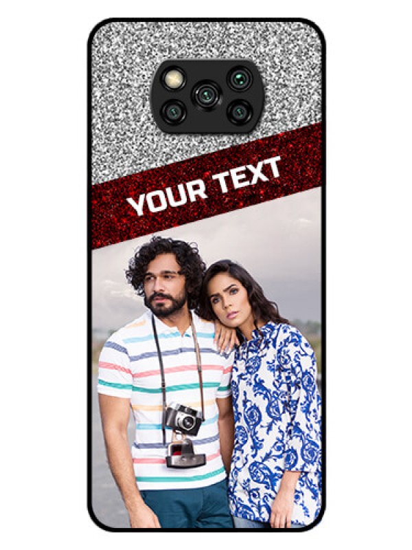 Custom Poco X3 Personalized Glass Phone Case  - Image Holder with Glitter Strip Design
