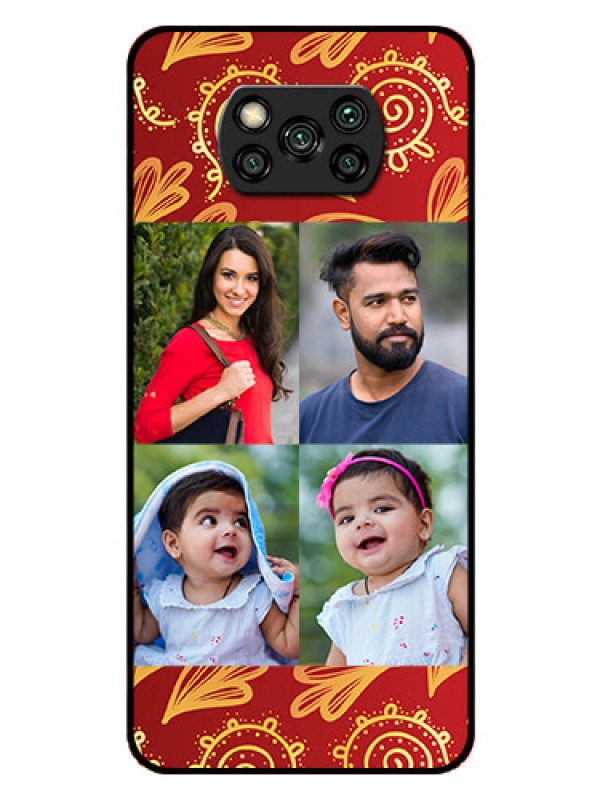 Custom Poco X3 Photo Printing on Glass Case  - 4 Image Traditional Design