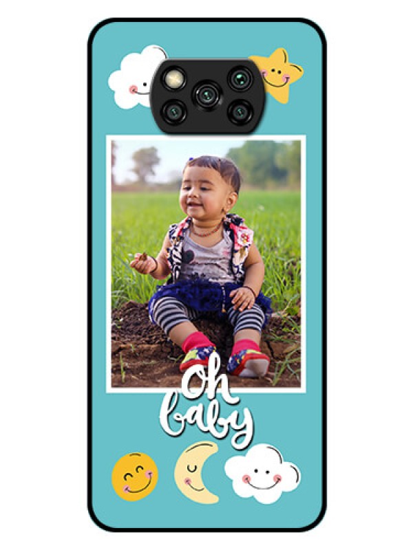 Custom Poco X3 Personalized Glass Phone Case  - Smiley Kids Stars Design