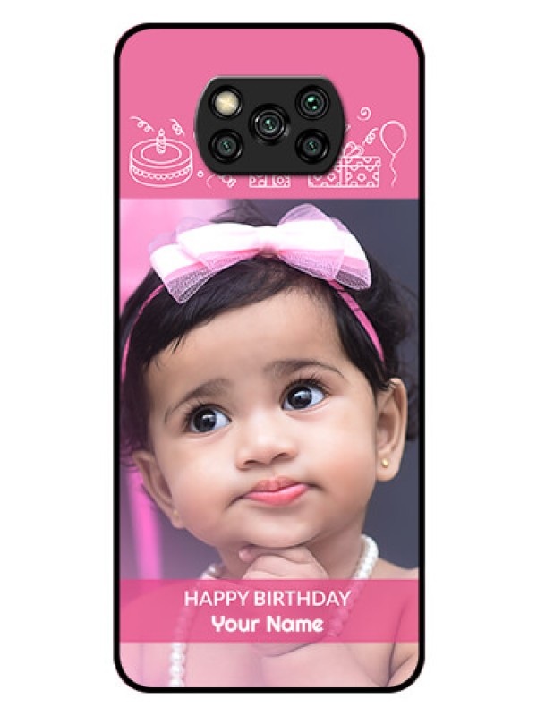 Custom Poco X3 Photo Printing on Glass Case  - with Birthday Line Art Design