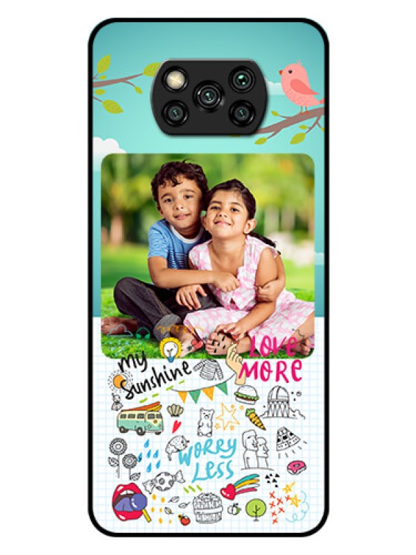 Custom Poco X3 Photo Printing on Glass Case  - Doodle love Design