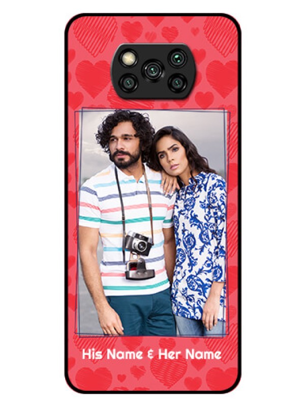 Custom Poco X3 Photo Printing on Glass Case  - with Red Heart Symbols Design