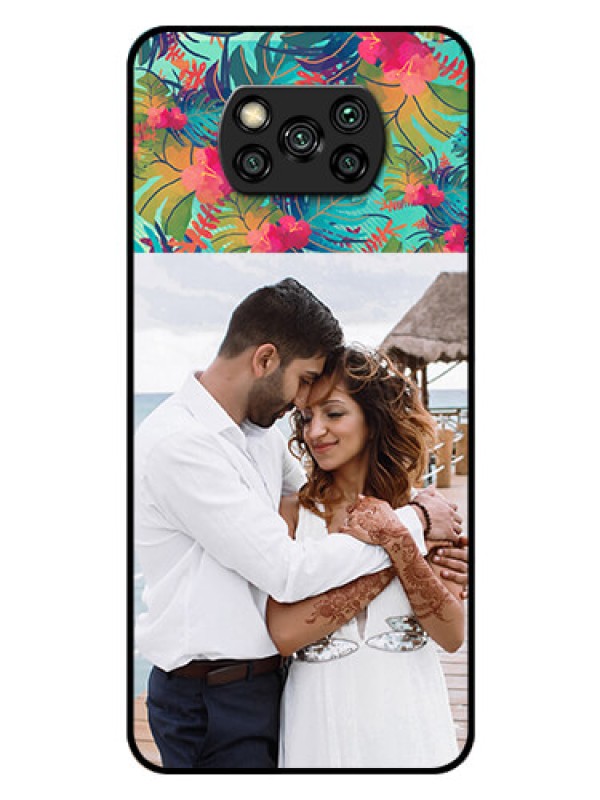 Custom Poco X3 Photo Printing on Glass Case  - Watercolor Floral Design