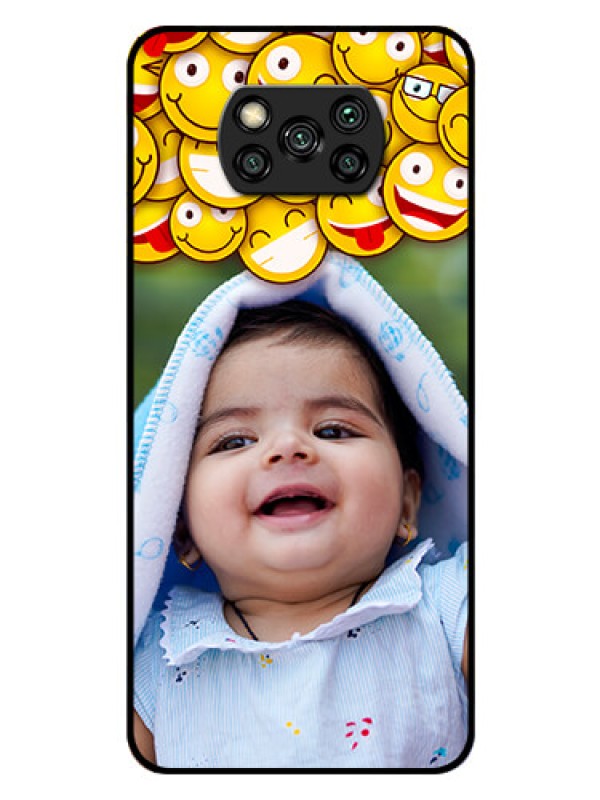 Custom Poco X3 Custom Glass Mobile Case  - with Smiley Emoji Design