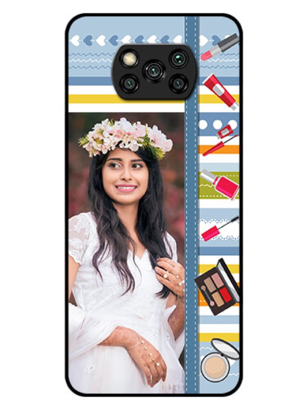 Custom Poco X3 Personalized Glass Phone Case  - Makeup Icons Design