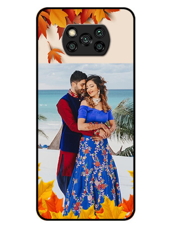 Custom Poco X3 Photo Printing on Glass Case  - Autumn Maple Leaves Design