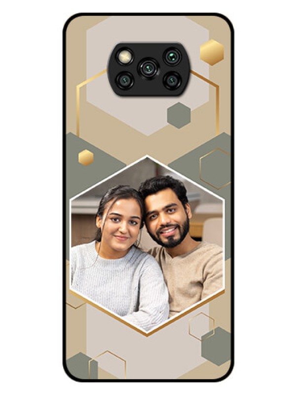 Custom Poco X3 Photo Printing on Glass Case - Stylish Hexagon Pattern Design