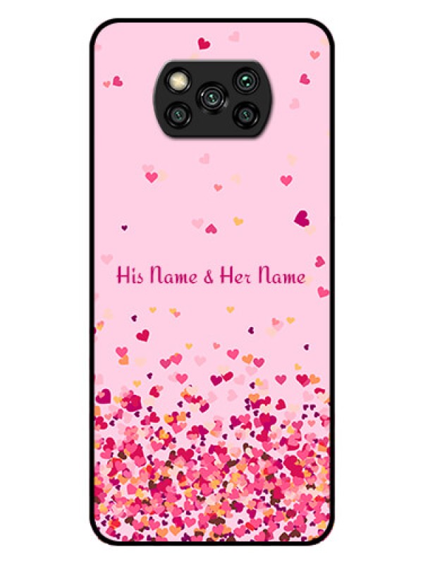 Custom Poco X3 Photo Printing on Glass Case - Floating Hearts Design